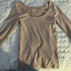 Aeropostale Scoop Neck Long Sleeve Top - Tan